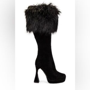 Jeffrey Campbell Black Faux Fur Trim Platform Knee Boots